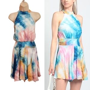 Marciano Tie Dye Halter Romper Pink Blue Size 8